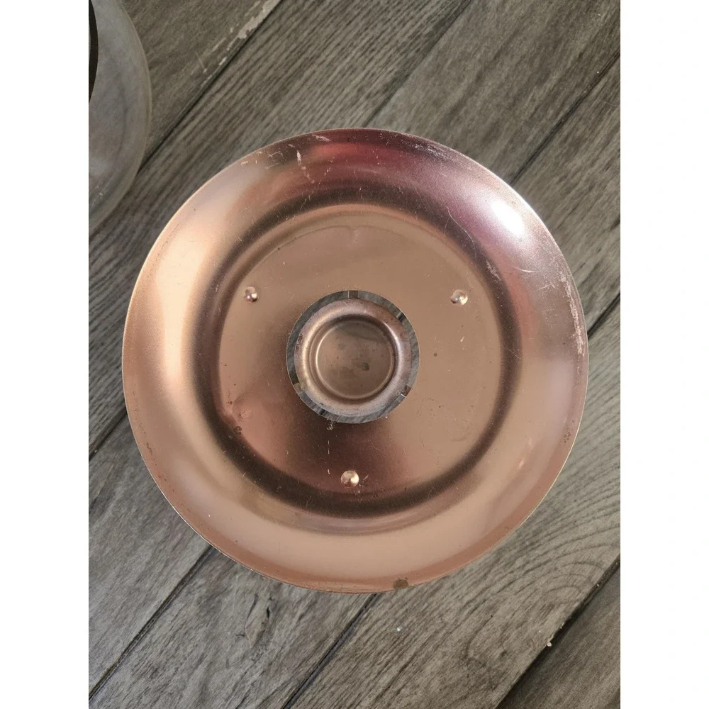 Vintage Inland Glass Copper Rose Gold Accent Coffee Carafe W/Stand MCM Retro